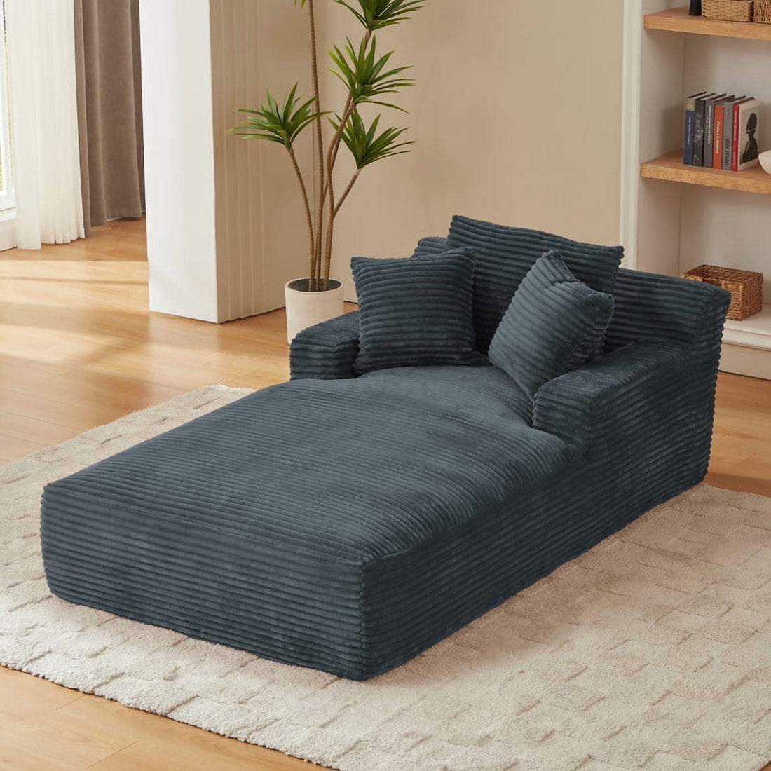 FFH 78.7" Oversized Chaise Lounge Chair Indoor, Corduroy Upholstered Modern Couch, Comfy Sleeper Sofa for Living Room/Office, No Assembly Required, Dark Gray