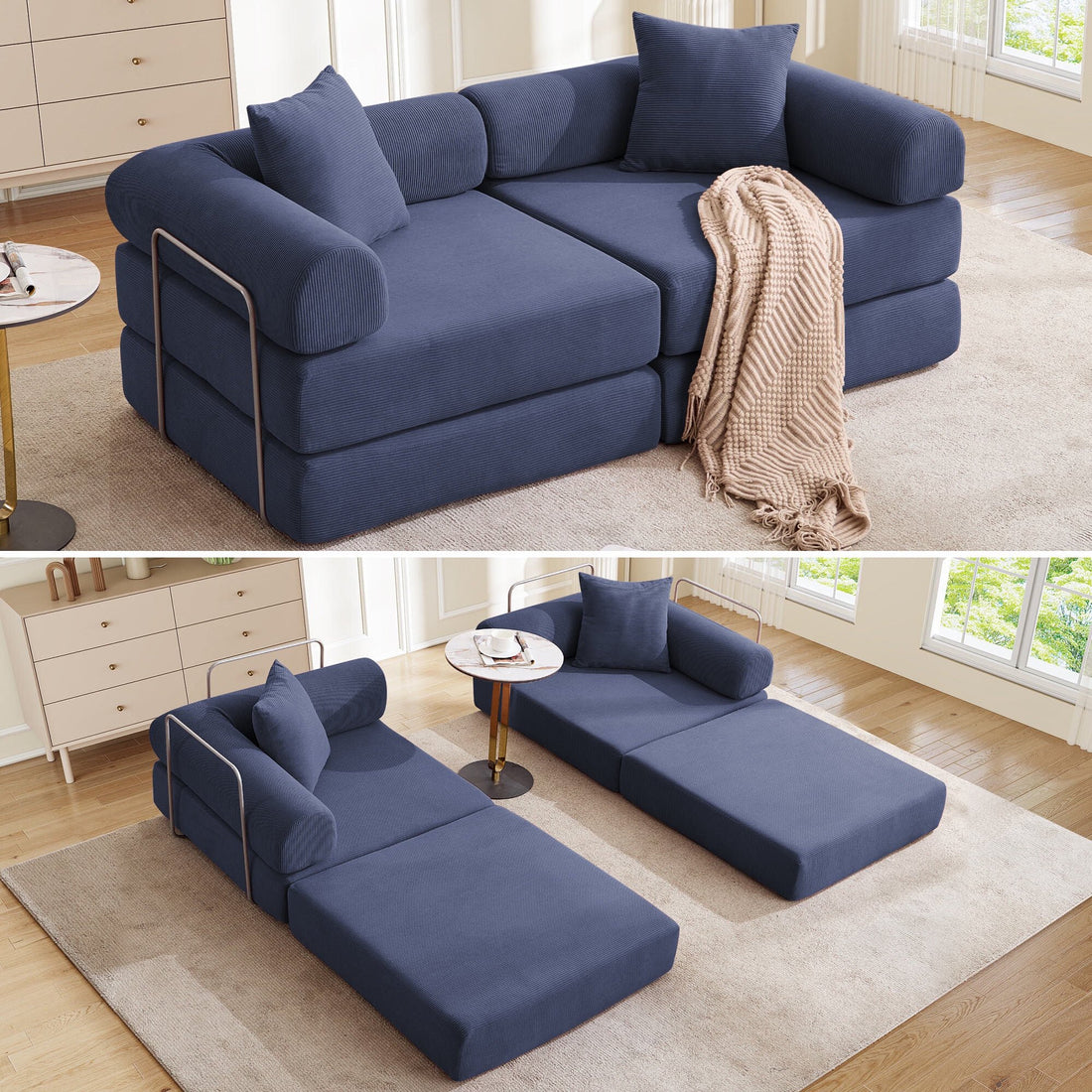 FFH Modular Convertible Floor Sofa Bed, Comfy Foldable Sleeper Cloud Couch for Living Room, Bedroom, Dark Blue Corduroy