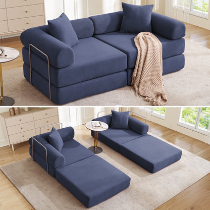FFH Modular Convertible Floor Sofa Bed, Comfy Foldable Sleeper Cloud Couch for Living Room, Bedroom, Dark Blue Corduroy
