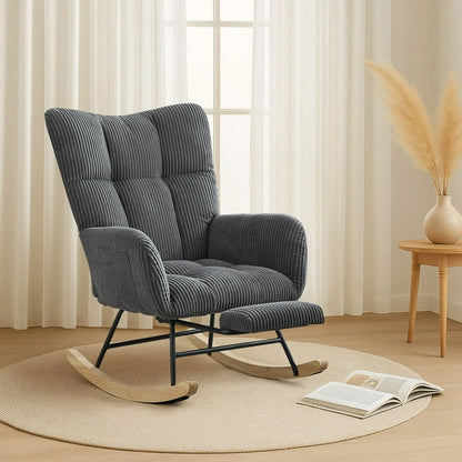 FFH Nursery Rocking Chair,Rocker Recliner Chair with High Backrest,Teddy Upholstered Glider Rocker with Adjustable Footrest,Glider Recliner,Reading Chair for Bed Room