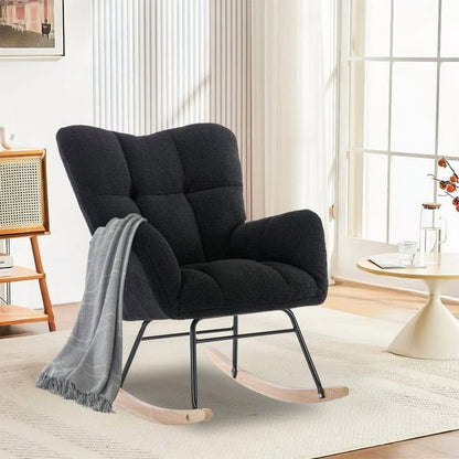 FFH Nursery Rocking Chair,Rocker Recliner Chair with High Backrest,Teddy Upholstered Glider Rocker with Adjustable Footrest,Glider Recliner,Reading Chair for Bed Room
