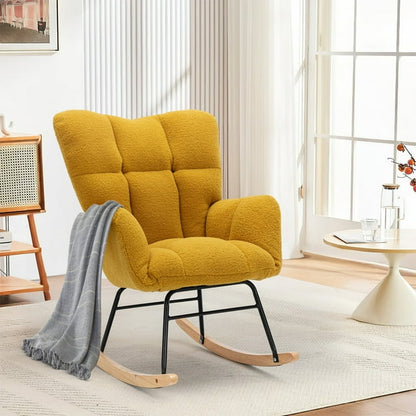 FFH Nursery Rocking Chair,Rocker Recliner Chair with High Backrest,Teddy Upholstered Glider Rocker with Adjustable Footrest,Glider Recliner,Reading Chair for Bed Room