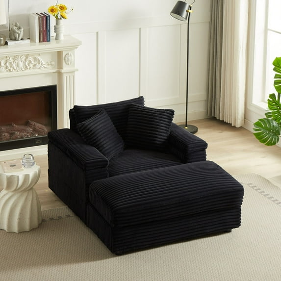 FFH Oversized Accent Chair with Ottoman for Living Room, Bedroom, Corduroy Lounge Chair with Ottoman, Chaise Lounge Indoor
