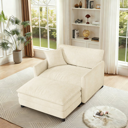 FFH Oversized Chair with Ottoman, Chenille Accent Armchair, Lounge Chair Indoor, Cloud Sofa Chair for Living Room, Bedroom, Beige