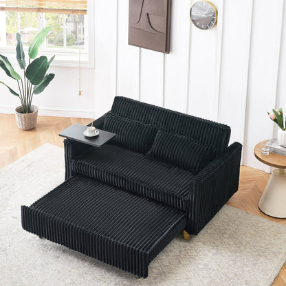 FFH 3 in 1 Convertible Pull Out Sofa with Tabletop &amp; USB Ports, Sleeper Sofa Bed with 2 Soft Pillows, Upholstered Comfy Lounge Corduroy Couch with 3-Level Adjustable Angle Backrest