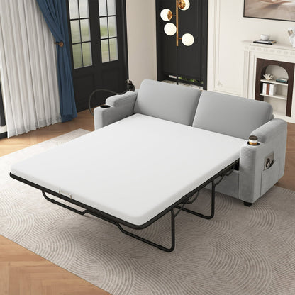 FFH Convertible Pull Out Sofa with USB Ports &amp; Phone Holder, Upholstered Corduroy Sleeper Sofa with Side Pockets and Cup Holders, Loveseat Lounge Couch for Living Room
