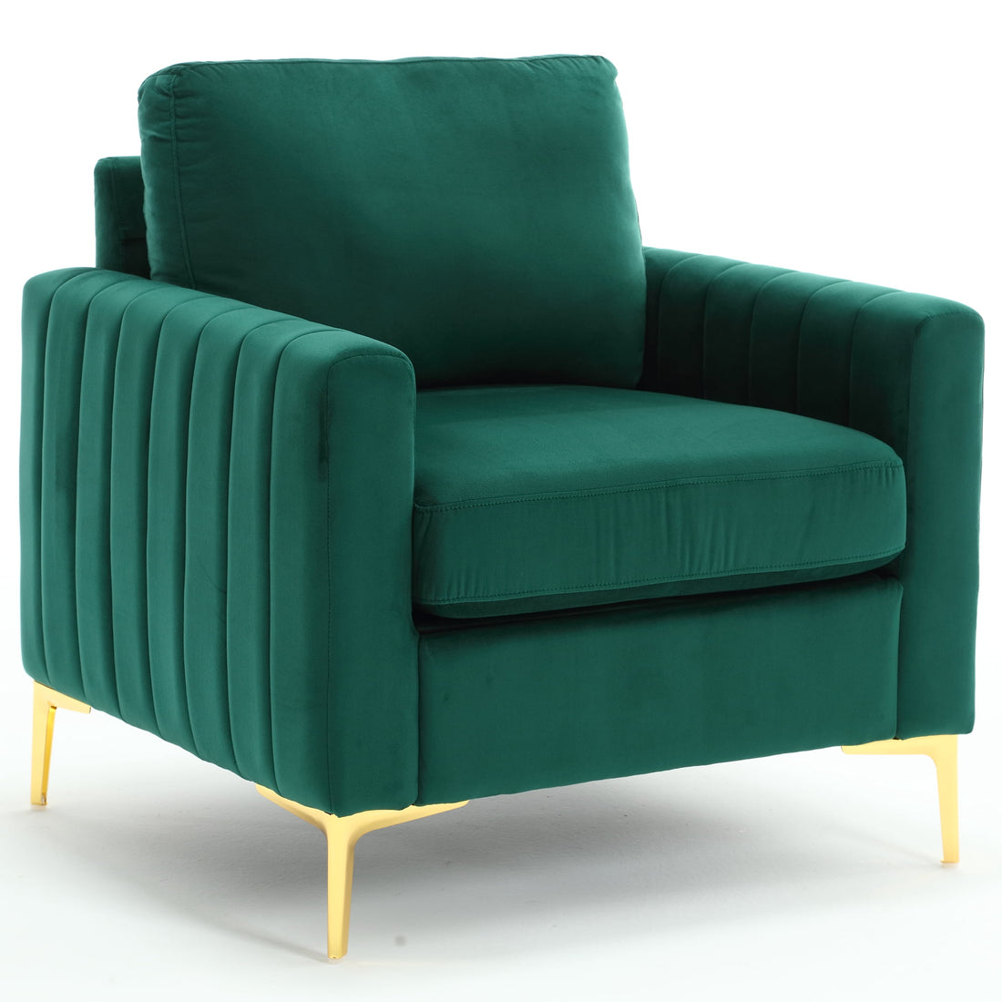 FFH Modern Accent Chair, Upholstered Single Sofa Chair Club Arm Chair for Living Room, Comfy Armchair with Metal Legs, Tufted Chair for Reading, Green Velvet