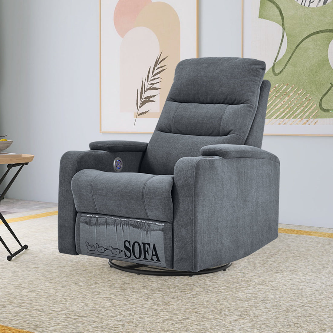 FFH Power Recliner, Swivel Glider Recliner Chair with USB Charge Ports and Cup Holders, Glider Rocking Chair for Living Room, Bedroom, Dark Gray Fabric