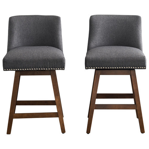 FFH 26&quot; Upholstered Swivel Bar Stools Set of 2, Modern Linen Fabric High Back Counter Stools with Nail Head Design and Wood Frame