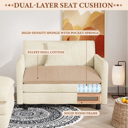FFH Oversized Chair with Ottoman, Chenille Accent Armchair, Lounge Chair Indoor, Cloud Sofa Chair for Living Room, Bedroom, Beige