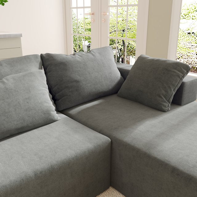 FFH Upholstered Sectional Sofa, Modern Convertible Modular Sofa Set with 6 Pillows, 108&quot; L Shaped Sofa Couch, 2 Pieces Living Room Furniture Set, Gray