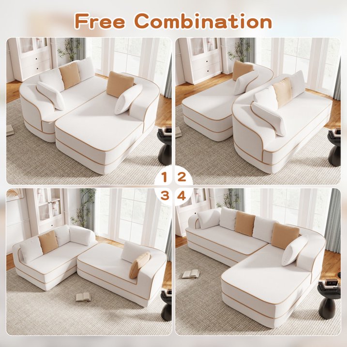 FFH 106" Cloud Sectional Couch, Modern Modular Sofa with L-Shape Chaise, Teddy Sofa for Living Room, No Assembly Required (White, Right Chaise)
