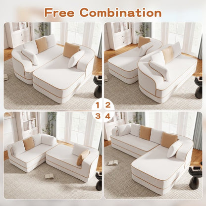 FFH 106" Cloud Sectional Couch, Modern Modular Sofa with L-Shape Chaise, Teddy Sofa for Living Room, No Assembly Required (White, Right Chaise)
