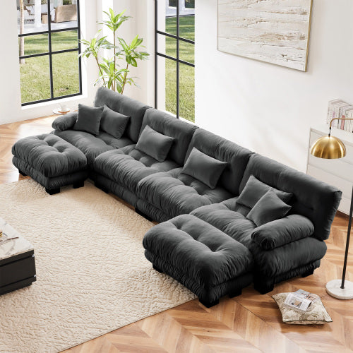 FFH Modern Modular Sectional Sofa,94.4&quot; Oversized Loveseat Couch,Chenille Cloud Couches for Living Room,Tufted 2 Seater Cloud Sofas with Deep Seat