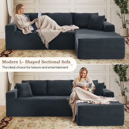 FFH Modular Sectional Sofa, Oversized L-Shape Cloud Couch, Modern Corduroy Sleeper Couches for Living Room, No Assembly Required, Dark Grey (Right Facing Chaise)