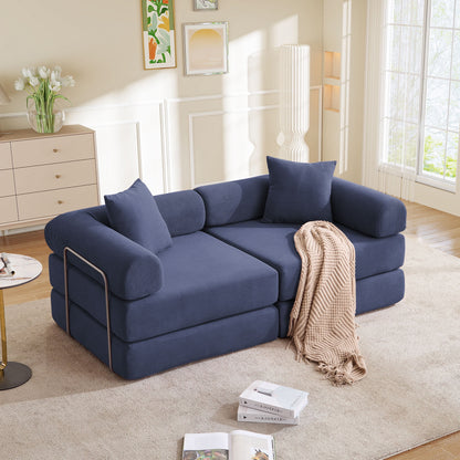 FFH Modular Convertible Floor Sofa Bed, Comfy Foldable Sleeper Cloud Couch for Living Room, Bedroom, Dark Blue Corduroy