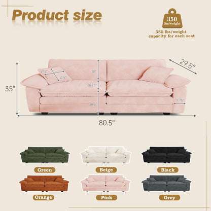 FFH 80.5" Corduroy Loveseat Sofa, Oversized Upholstered 2-Seater Fluffy Cloud Sleeper Couch for Living Room/Apt, Pink