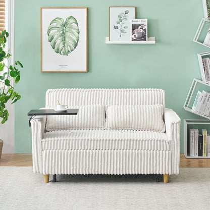 FFH 3 in 1 Convertible Pull Out Sofa with Tabletop &amp; USB Ports, Sleeper Sofa Bed with 2 Soft Pillows, Upholstered Comfy Lounge Corduroy Couch with 3-Level Adjustable Angle Backrest