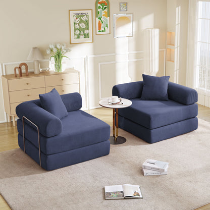 FFH Modular Convertible Floor Sofa Bed, Comfy Foldable Sleeper Cloud Couch for Living Room, Bedroom, Dark Blue Corduroy