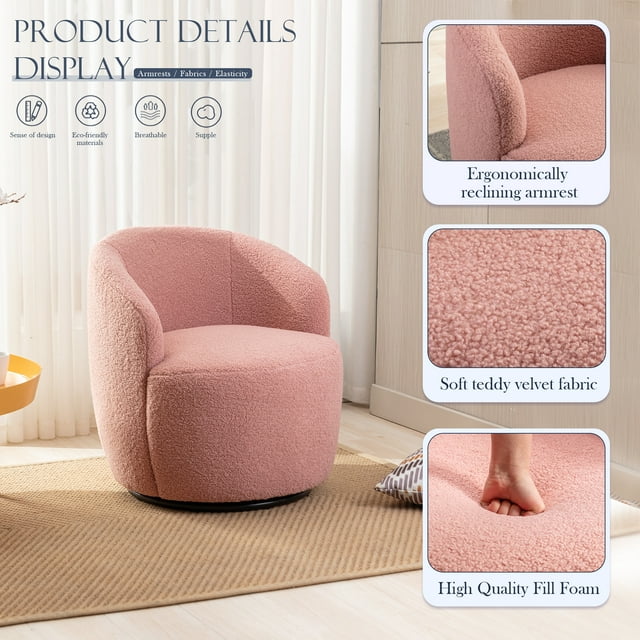 FFH Swivel Accent Chair Barrel Chair, Round Sherpa Armchair Sofa Chair for Living Room, Pink Teddy