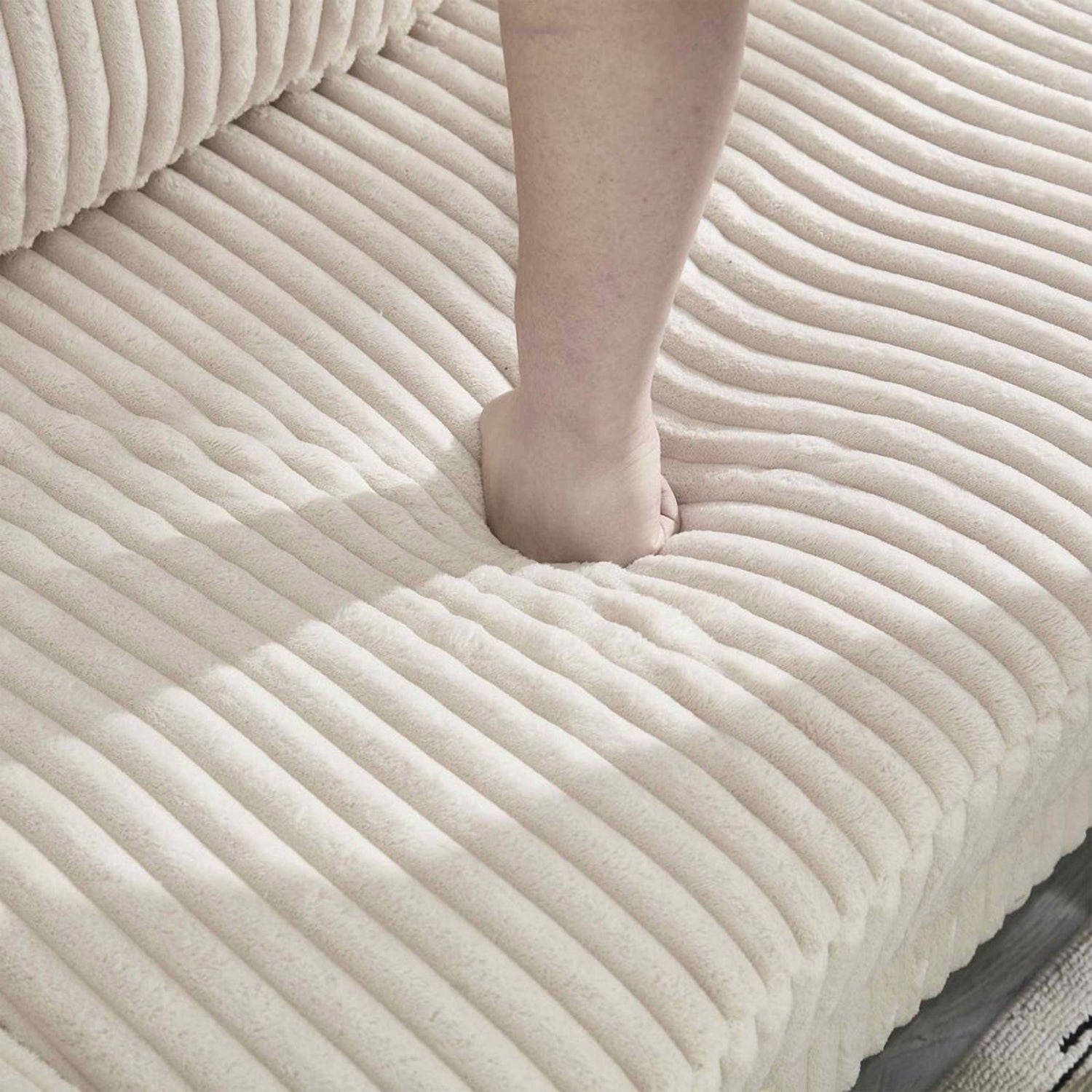 FFH 114" U Shaped Sectional Sofa, Oversized Modular Cloud Couch with Double Chaise, Corduroy 4 Seater Sofa Set for Living Room, Beige