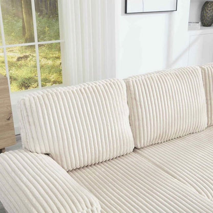 FFH 114" U Shaped Sectional Sofa, Oversized Modular Cloud Couch with Double Chaise, Corduroy 4 Seater Sofa Set for Living Room, Beige