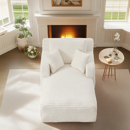 FFH 65.4" Chaise Lounge Indoor, Modern Corduroy Fabric Indoor Lounge Chair, Sleeper Sofa for Living Room, Small Space, White