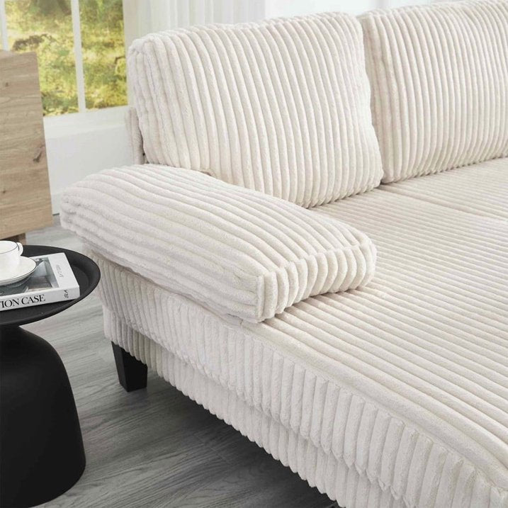 FFH 114" U Shaped Sectional Sofa, Oversized Modular Cloud Couch with Double Chaise, Corduroy 4 Seater Sofa Set for Living Room, Beige