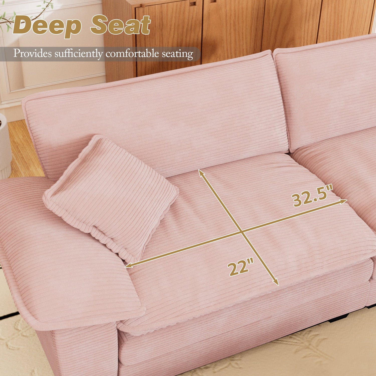 FFH 80.5" Corduroy Loveseat Sofa, Oversized Upholstered 2-Seater Fluffy Cloud Sleeper Couch for Living Room/Apt, Pink