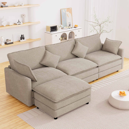 FFH Sectional Cloud Couch with Reversible Ottoman, L-Shaped Chenille Sofa for Living Room, Camel