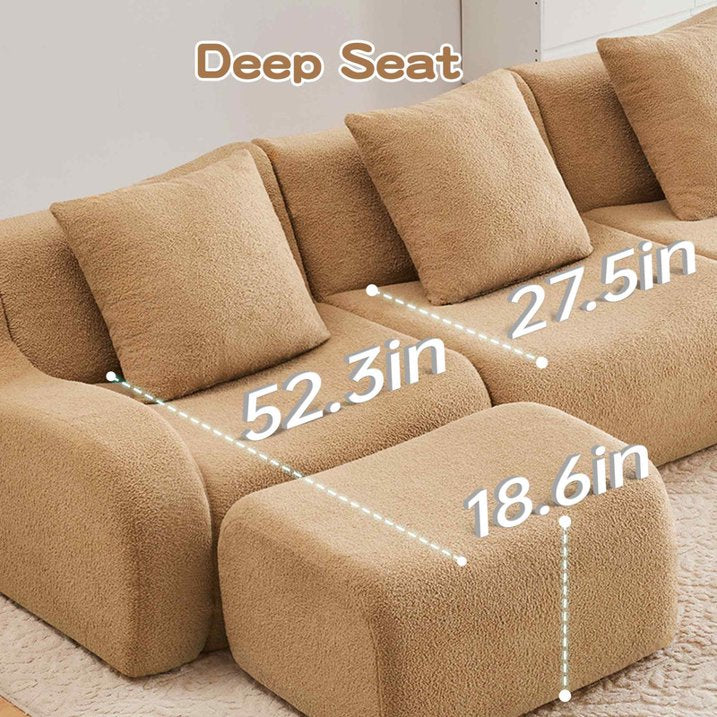 FFH 82.7" Boneless Loveseat, Teddy Sofa Sectional for Living Room, Modular Cloud Couch with Deep Seat, Streamlined Design (Camel, 2 Seater)