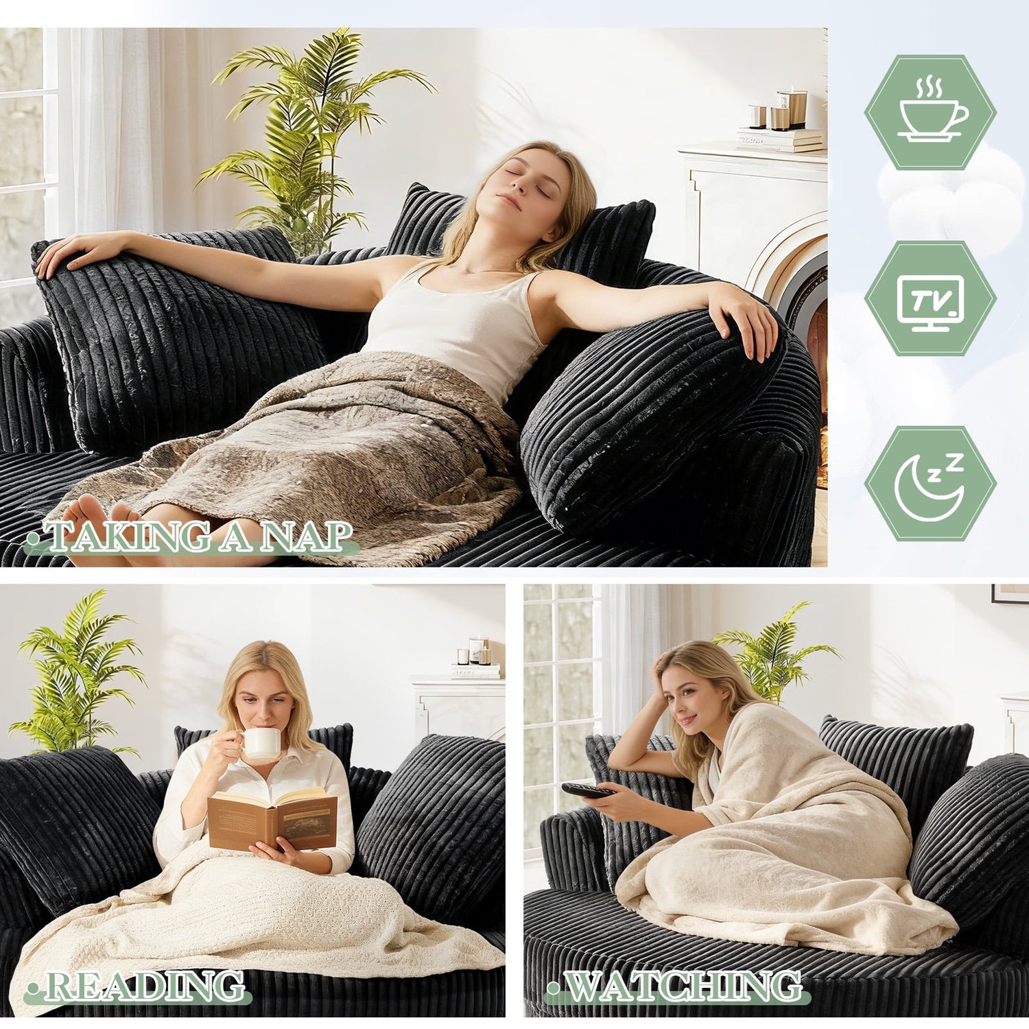 Muumblus 61" Oversized Round Boneless Lounge Chaise Chair Indoor, Corduroy Deep Seat Cloud Couch Sleeper Sofa Bed with 3 Pillows, No Assembly Barrel Chair for Living Room, Gray