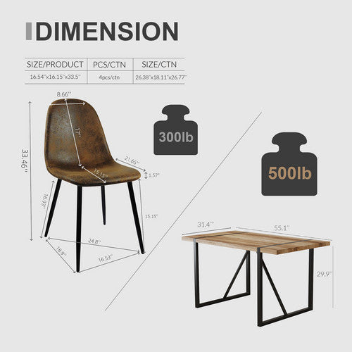 FFH MDF Wood Colour Dining Table and Modern Dining Chairs Set of 4, Mid Century Wooden Kitchen Table Set, Metal Base &amp; Legs, Dining Room Table and Suede Chairs