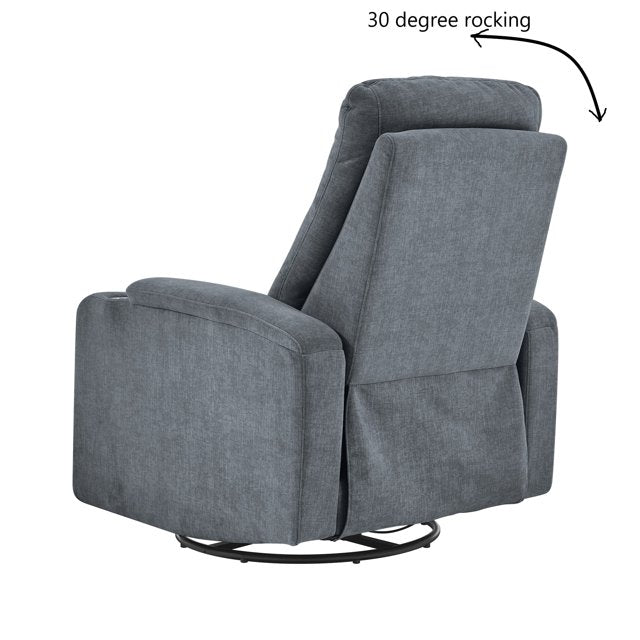 FFH Power Recliner, Swivel Glider Recliner Chair with USB Charge Ports and Cup Holders, Glider Rocking Chair for Living Room, Bedroom, Dark Gray Fabric