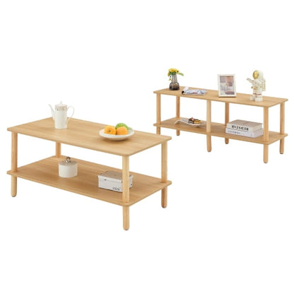 FFH Modern 2-Tier Coffee Table for Living Room Furniture,40 Inch Rectangular Center Table with Open Storage Shelf,Rounded Rubberwood legs,Stable and Durable,Easy Assembly