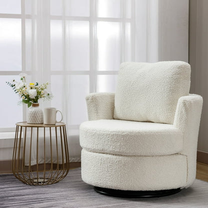 FFH Chenille Swivel Accent Chair, Barrel Chair Comfy Round Armchair Sofa Chair Sherpa Chair for Living Room &amp; Nursery, Gray