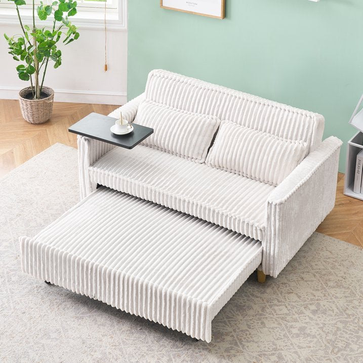 FFH 3 in 1 Convertible Pull Out Sofa with Tabletop &amp; USB Ports, Sleeper Sofa Bed with 2 Soft Pillows, Upholstered Comfy Lounge Corduroy Couch with 3-Level Adjustable Angle Backrest