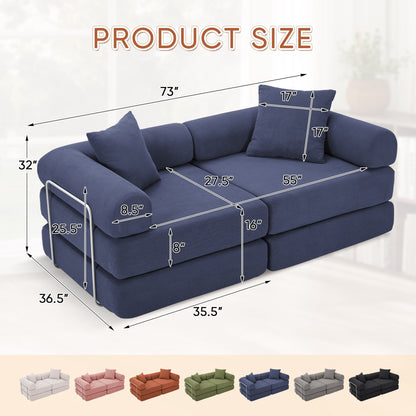 FFH Modular Convertible Floor Sofa Bed, Comfy Foldable Sleeper Cloud Couch for Living Room, Bedroom, Dark Blue Corduroy