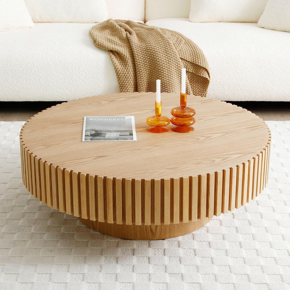 FFH 31.5&quot; Round Coffee Table for Living Room,Rustic Modern Coffee Table with Sturdy Pedestal,Nature Wood Handcraft Corner Coffee Table,Circle Side Table Centre Table for Apartment,Nature