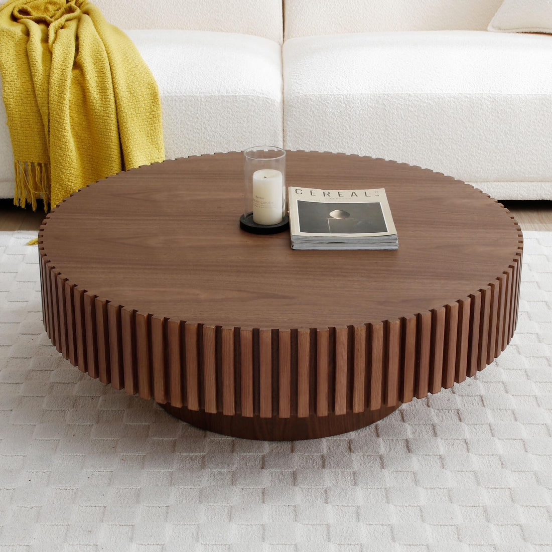 FFH 31.5&quot; Round Coffee Table for Living Room,Rustic Modern Coffee Table with Sturdy Pedestal,Nature Wood Handcraft Corner Coffee Table,Circle Side Table Centre Table for Apartment,Nature