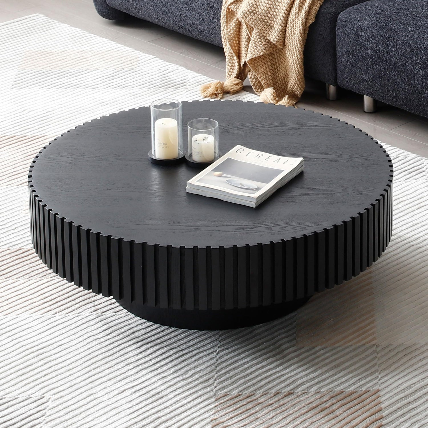 FFH 31.5&quot; Round Coffee Table for Living Room,Rustic Modern Coffee Table with Sturdy Pedestal,Nature Wood Handcraft Corner Coffee Table,Circle Side Table Centre Table for Apartment,Nature